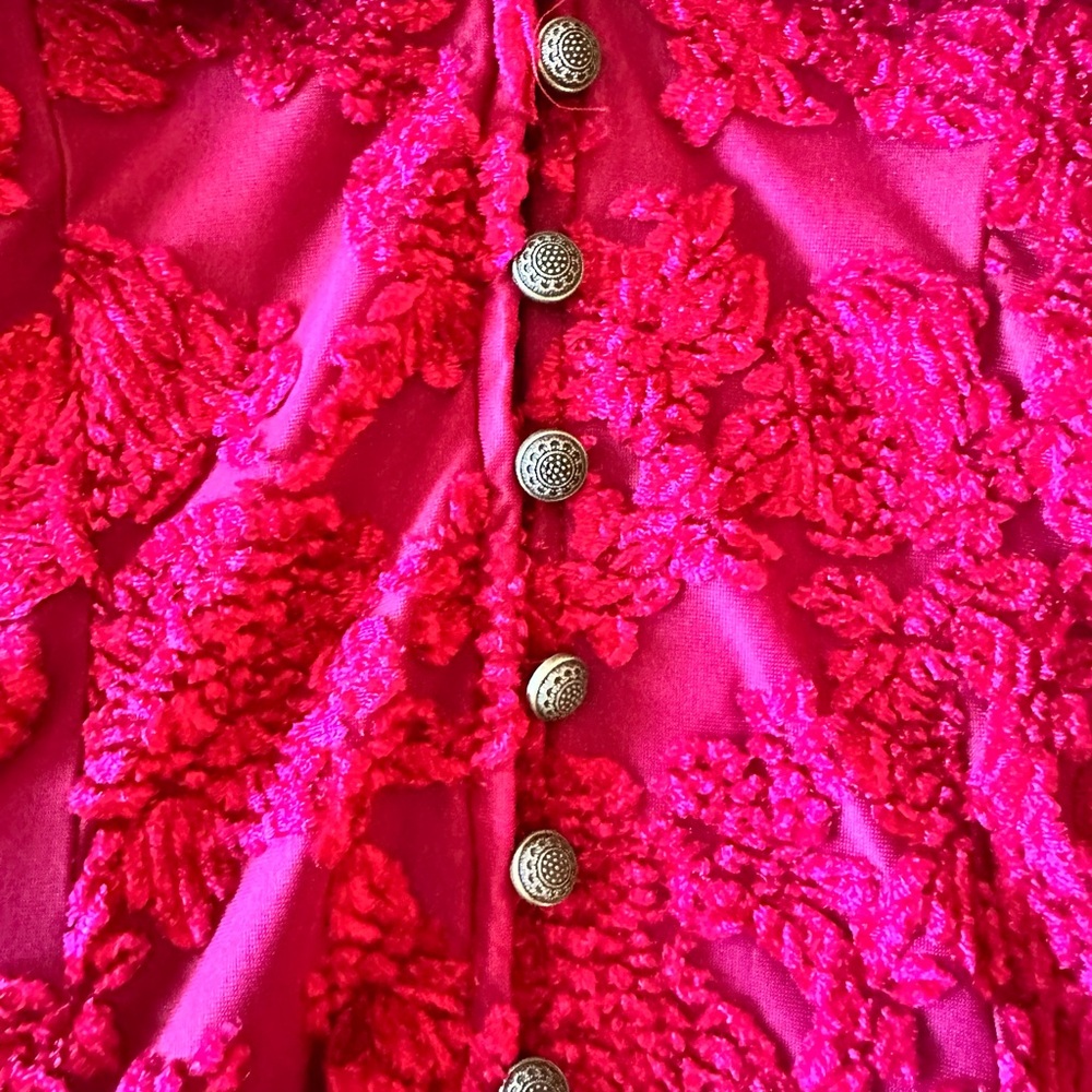 Anthropologie Raspberry Red Ruffled Burnout Blouse - Picture 2 of 7